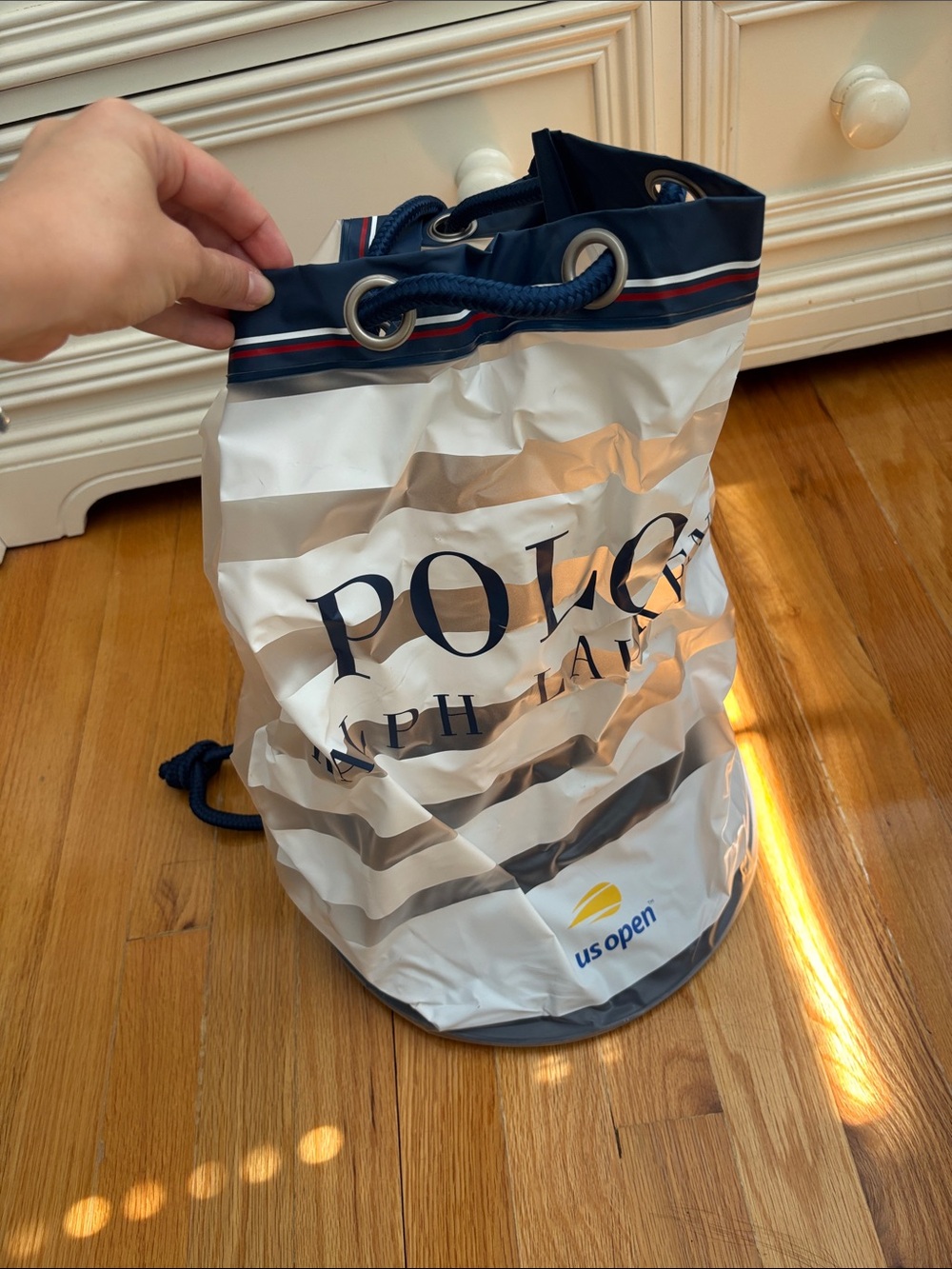 Polo by Ralph Lauren Navy, White & Red Striped Drawstring Backpack
